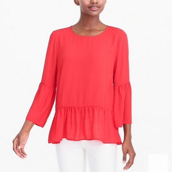 FREE with bundle! J. Crew black flounce sleeve chiffon semi-sheer peplum blouse - Picture 3 of 11